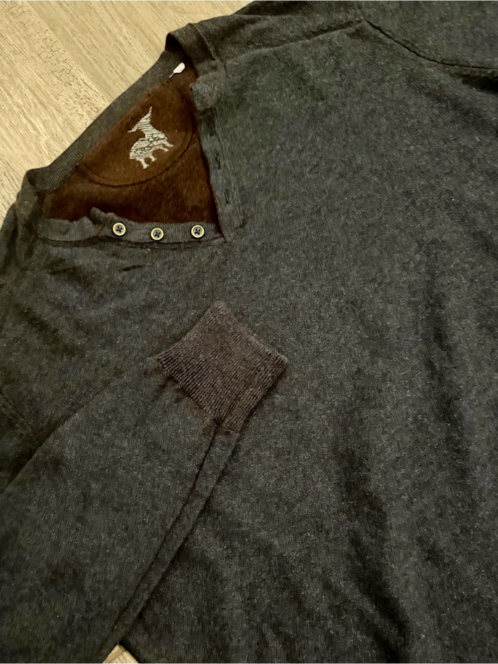Raffi Dark Heather Gray Henley Cotton Sweater SZ S